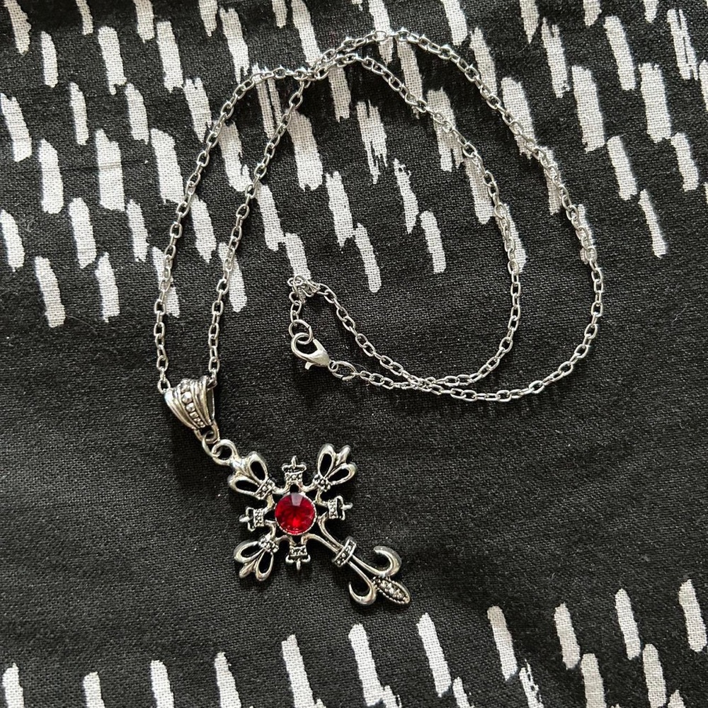 Gothic Red Stone Cross Pendant